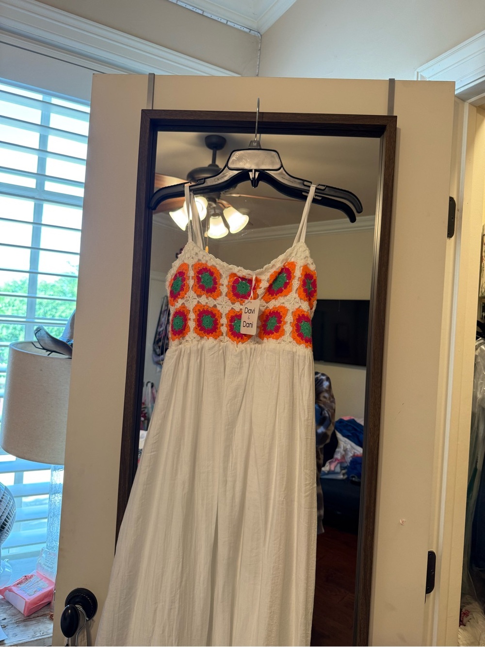 White Maxi Dress with Colorful Crochet Bodice